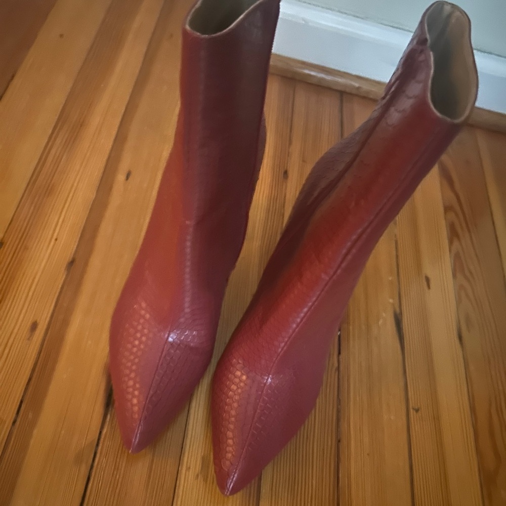 Elegant Red Leather Ankle Boots